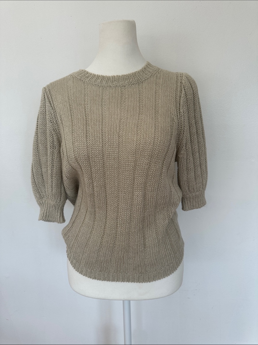 J. Crew Taupe Ribbed Short Sleeve Crewneck Sweater